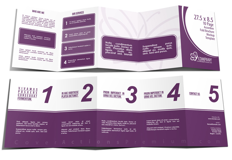 5 Panel Accordion Fold Brochure Mockup Template- 27.5x8.5
