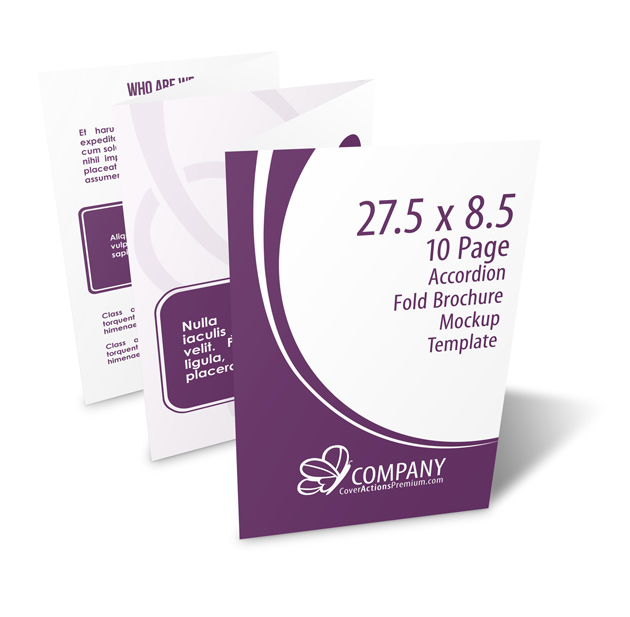 27.5 x 8.5 5 Panel Accordion Fold Brochure Mockup Template - 10 page