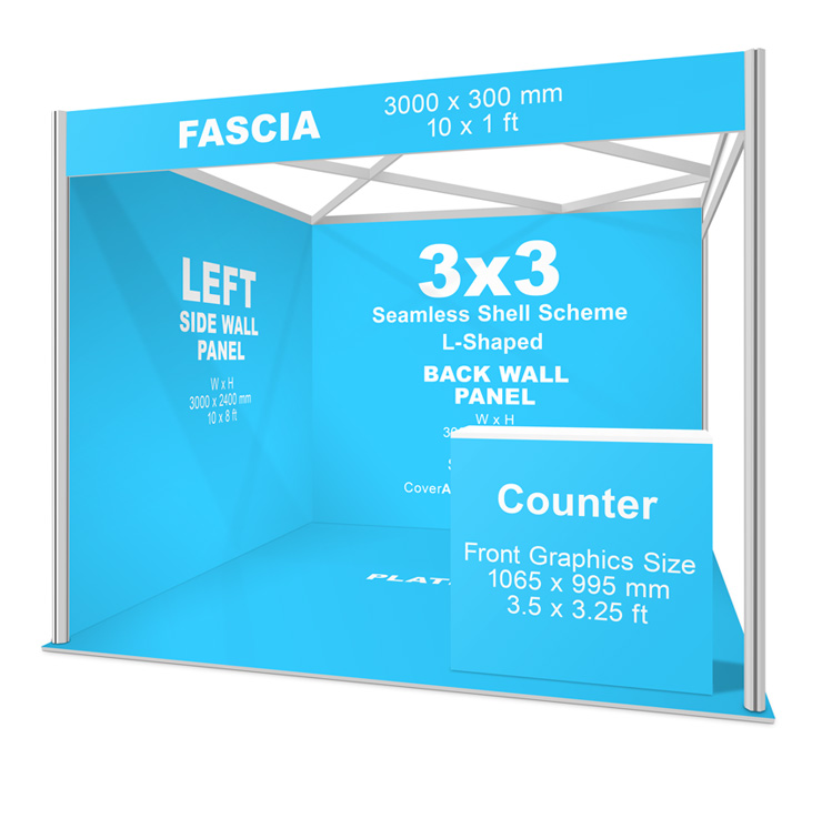 3x3 Seamless Exhibition Shell Scheme Booth Mockup- L shaped
