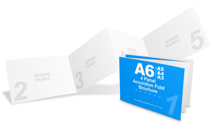Landscape A6 Accordion 4 Fold Brochure Mockup