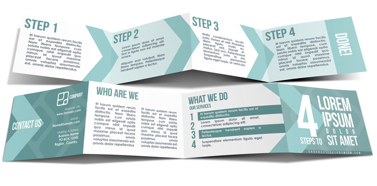 Landscape A6 Accordion Fold Brochure Mockup Template -4 Panel