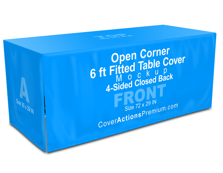 6 ft open corner table cover mockup- closed back 4-Sided