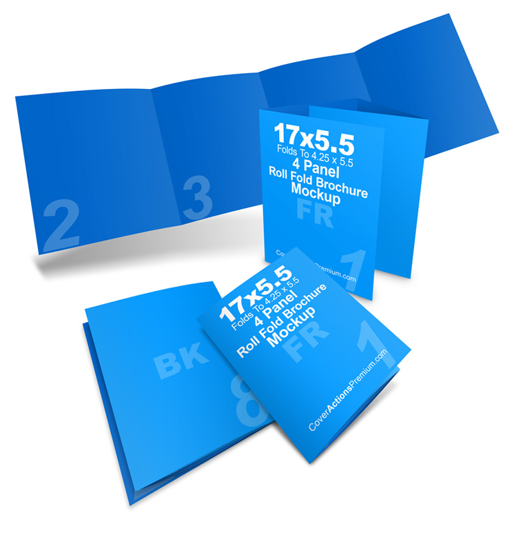 8pp Roll Fold Brochure Mockup- 17 x 5.5