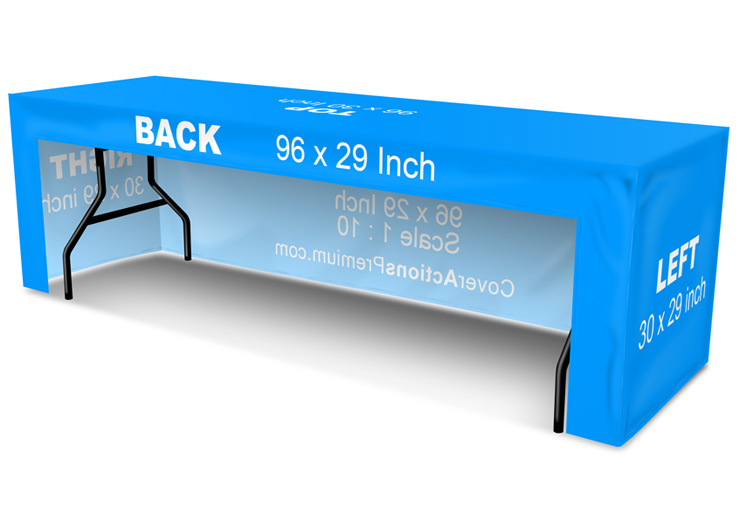 8ft Fitted Open Back Table Cover Mockup- 3-sided