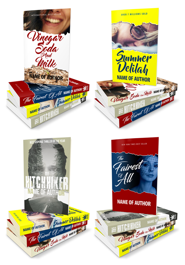 Paperback Book Cover Template- 5.06 x 7.81 4x Book Set Mockup