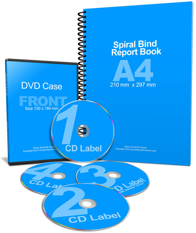 DVD Case, 4 DVDs, A4 Spiral Bind Report Book Mockup