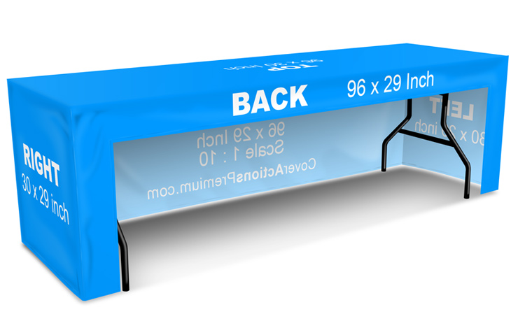 Open Back 8ft Fitted Table Cover Mockup- 3-sided