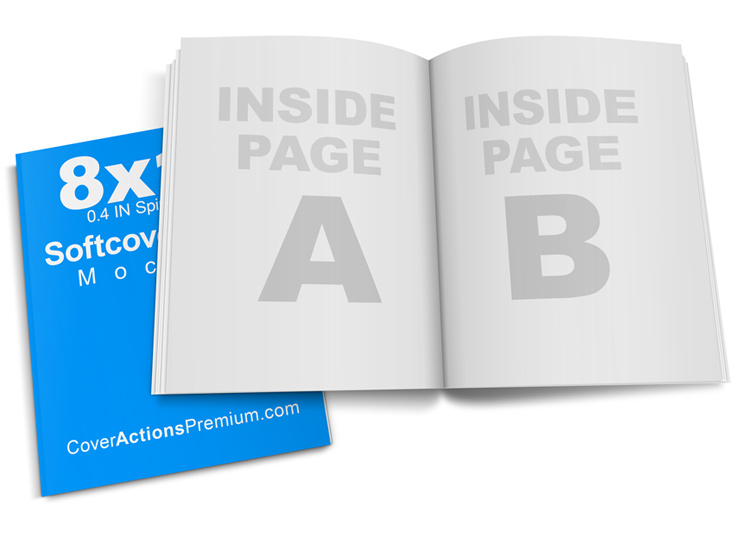 Open 8×10 Paperback Book Mockup 150 pages Cover Actions