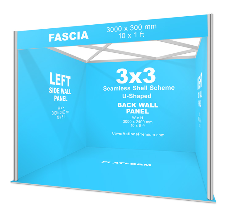 3x3 Exhibition Shell Scheme Booth Mockup- Seamless U shaped