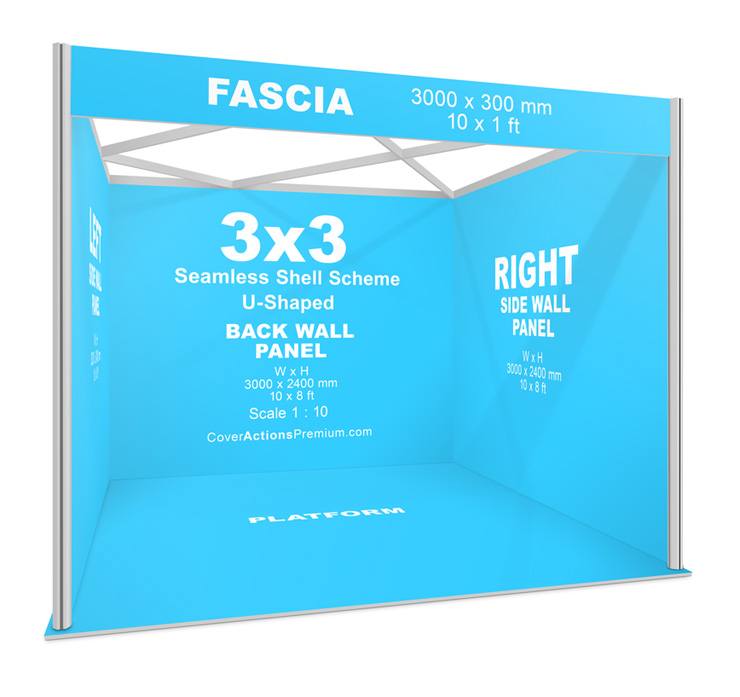 3x3 Exhibition Shell Scheme Booth Mockup- Seamless U shaped
