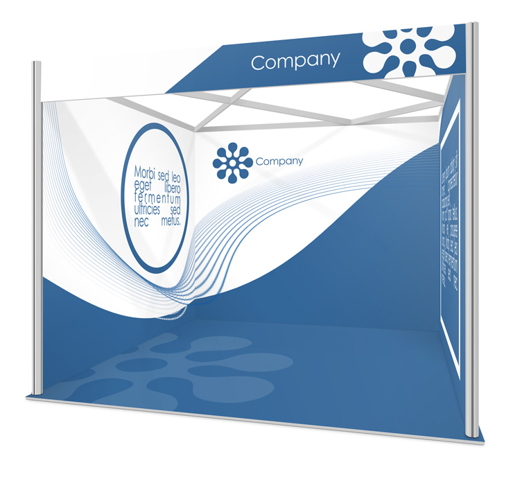 3x3 Exhibition Shell Scheme Booth Mockup PSD template- Seamless U shaped
