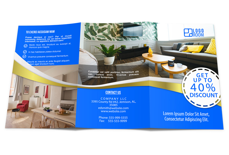 Tri Fold Brochure Mockup Template -17x9