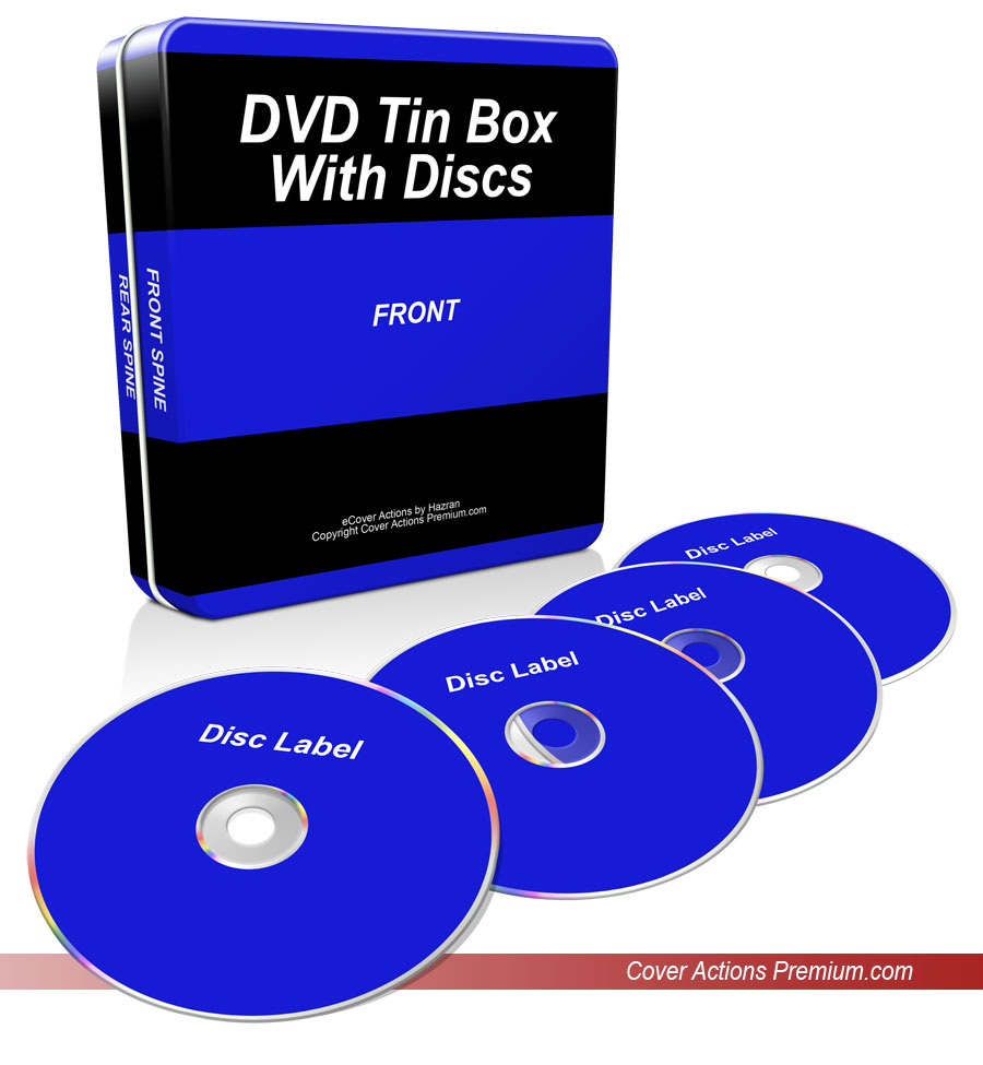 Download CD / DVD Tin Box with 4 Discs eCover Action - Cover Actions Premium | Mockup PSD Template