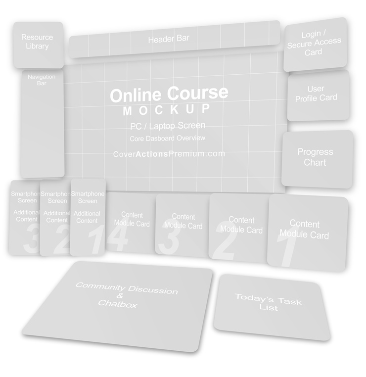 e-learning course mockup featuring a digital course dashboard UI for online learning and e-learning platforms