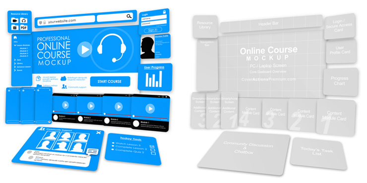 e-learning course mockup featuring a digital course dashboard UI for online learning and e-learning platforms