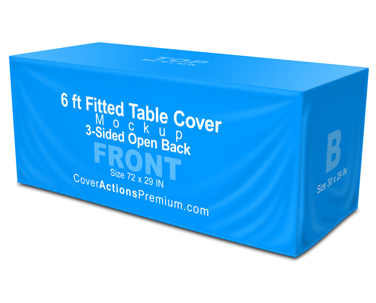 Fitted table cover mockup- Open back 6 ft 3-sided