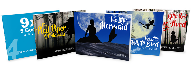 9x7 Landscape 5 Book Set Mockup Template