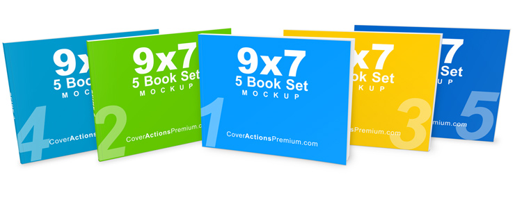 9x7 Landscape 5 Book Set Mockup