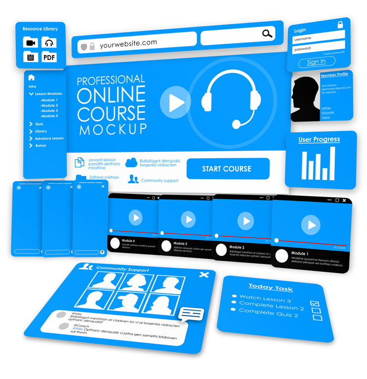 Online e learning course mockup featuring a digital course dashboard UI