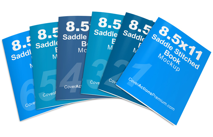 6 Saddle Stitched Books Mockup -8.5 x 11