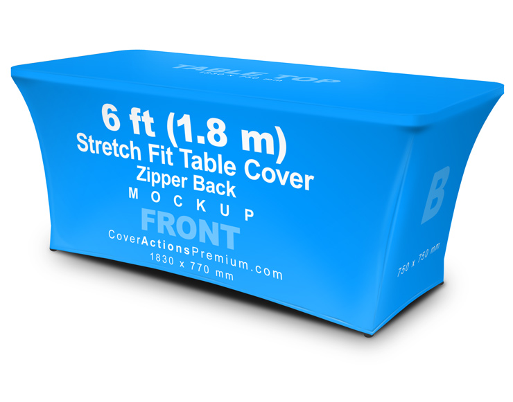 6ft zipper back spandex table cover mockup