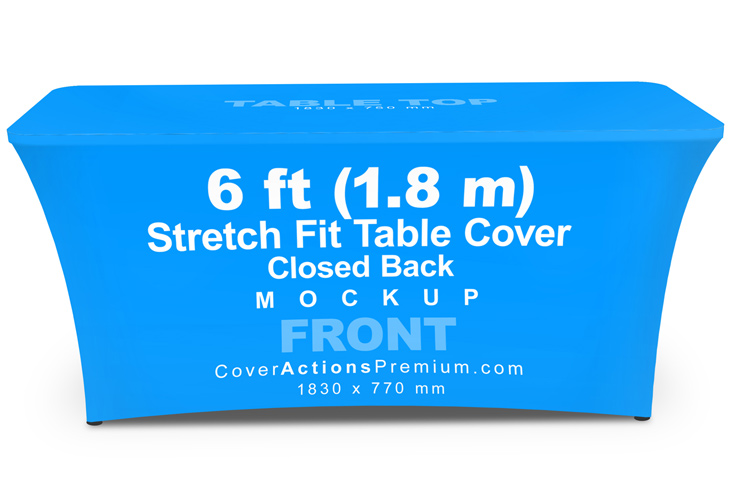 6ft closed back stretch spandex tablecloth mockup