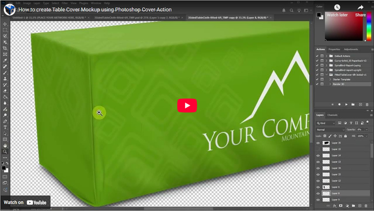 How to create 3D table cover mockup using Photoshop Cover Actions