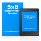 Kindle eReader with 5x8 inch Softcover Book Photoshop Action Mockup, PSD Template