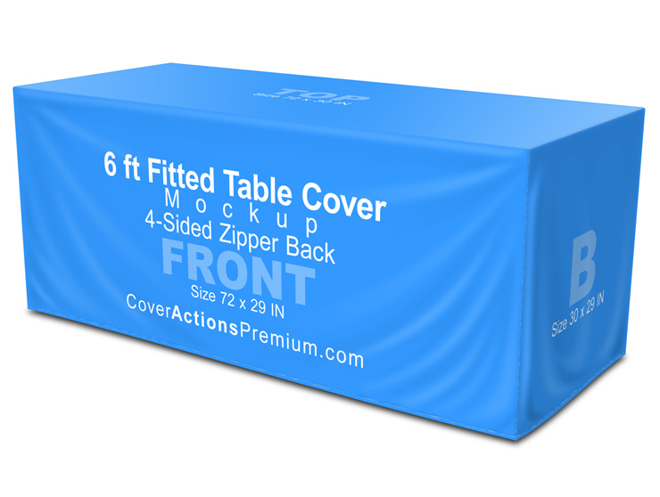 fitted table cover mockup- Zipper back 6 ft 4-sided