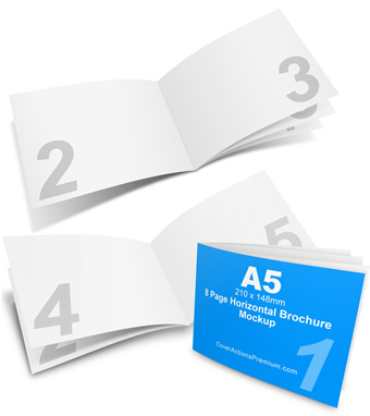 8 page A5 Horizontal Brochure Mockup