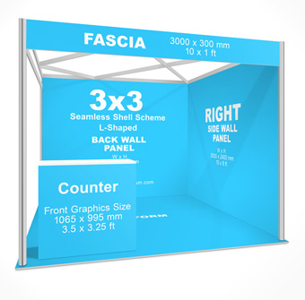 3x3 Seamless Exhibition Shell Scheme Booth Mockup Lshaped