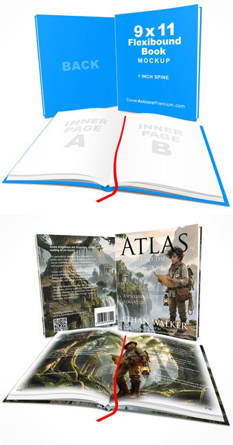 9x11 Flexibound Book Mockup, Front and Back book cover presentation