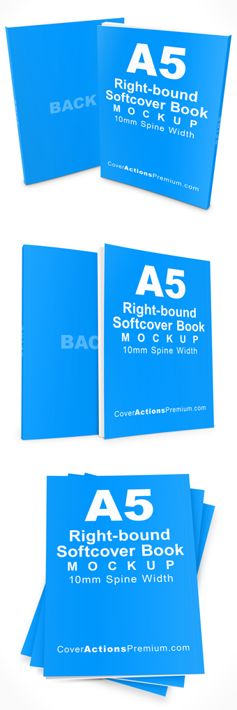 A5 Right Bound Paperback Book Mockup -10mm Spine